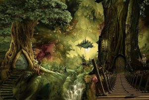Bosque mágico en el que viven elfos