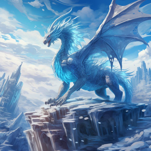 Dragón azul preparado para volar