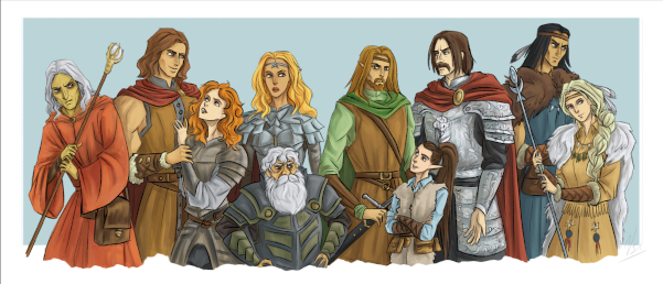 Foto de familia de los personajes de la Dragonlance