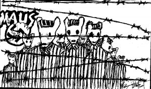 Ratones con los trajes en el campo de concentración